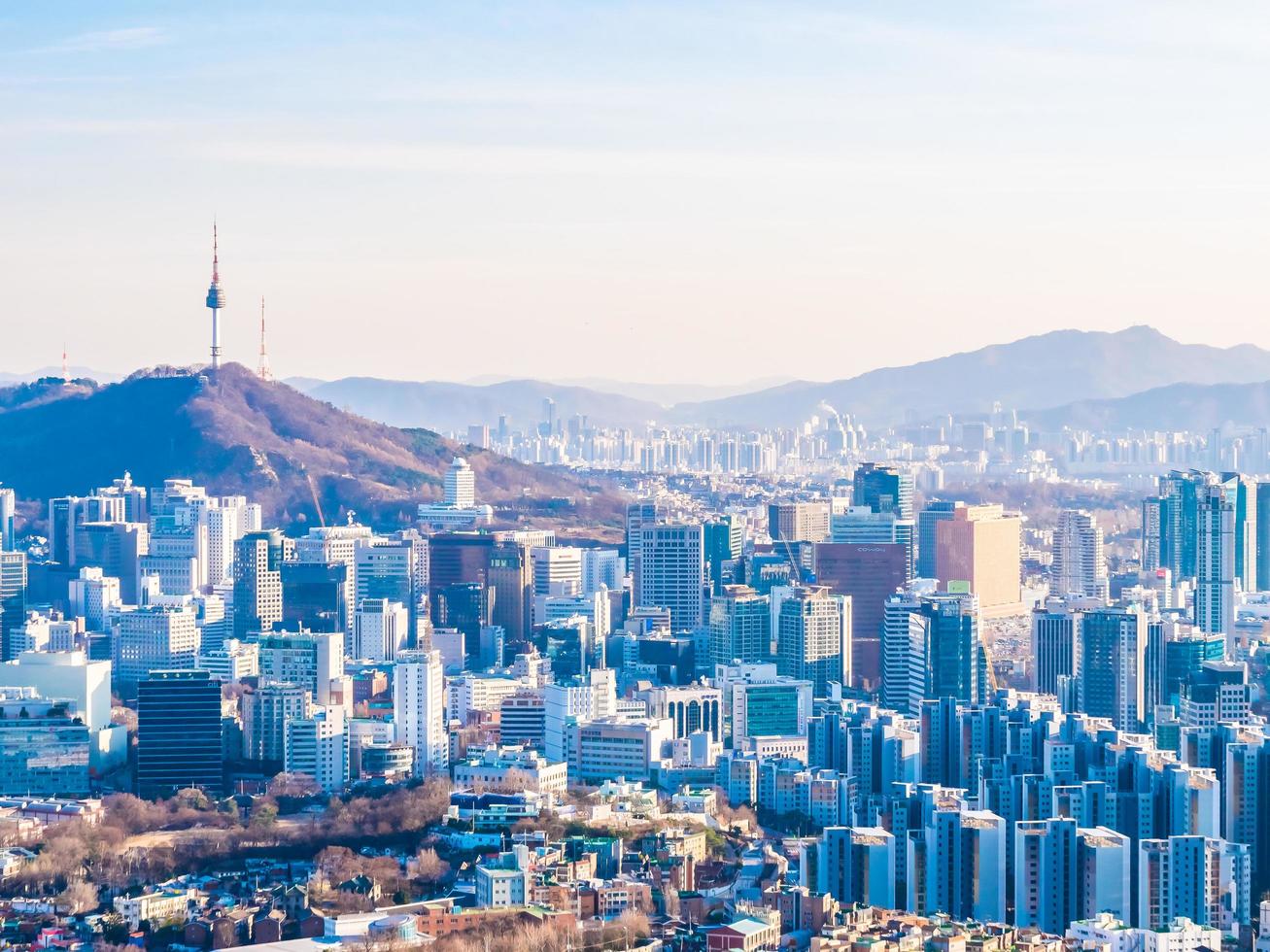 paisaje urbano en la ciudad de seúl, corea del sur foto