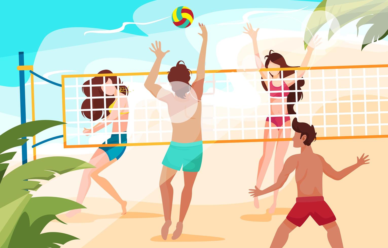 Young People Playing Volley Ball on Beach vector
