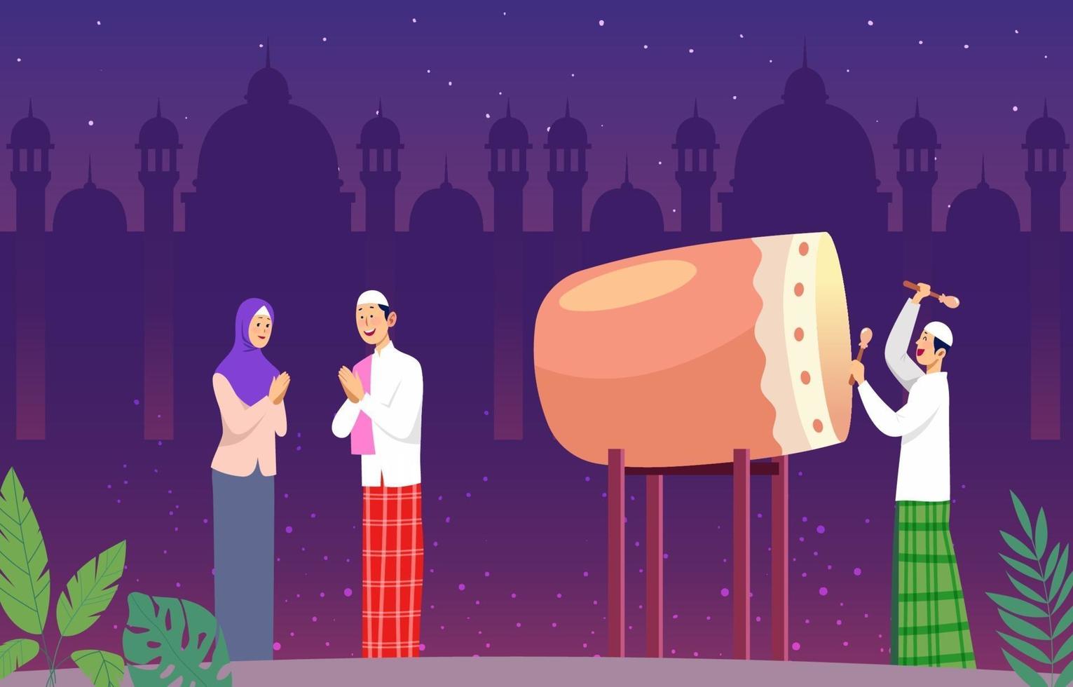 bedug en la noche de la celebración del eid vector