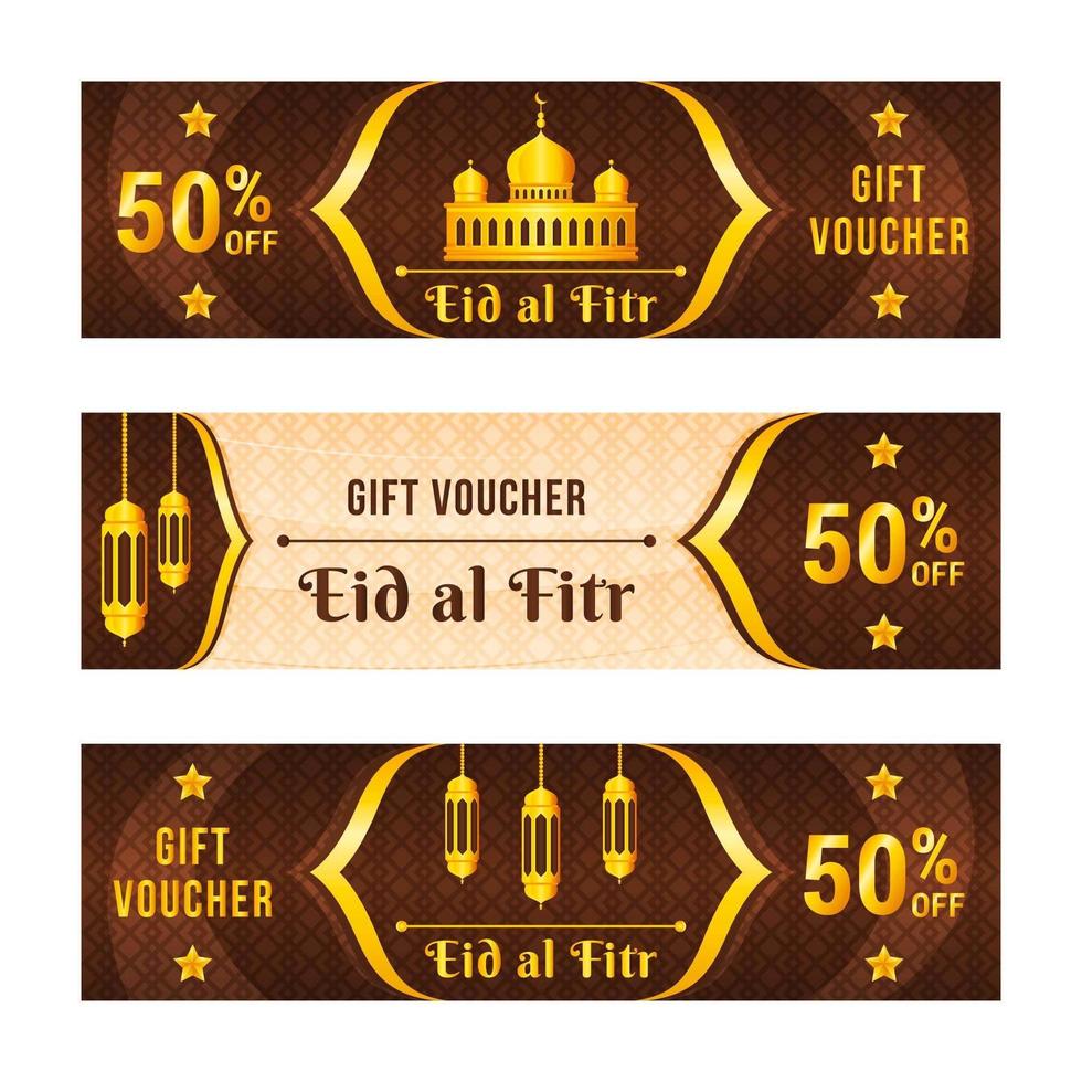 Elegant Brown Gold Eid Al Fitr Voucher Set vector