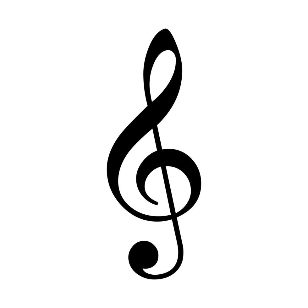 Vector símbolo de notación musical de clave de sol o violín - signo aislado negro sobre fondo blanco.