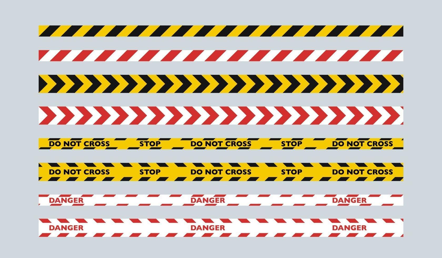 A set of two-color fence tapes. Yellow and black tape for the police, red and white tape for public services. vector
