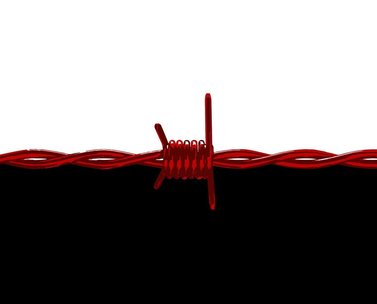 Red barbed wire. A vector drawing symbolizing the division of slavery and freedom, tyranny and democracy, powerlessness and law, war and peace.