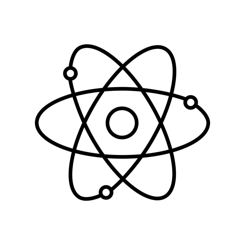 icono de contorno de átomo. elemento de vector blanco y negro del conjunto, dedicado a la ciencia y la tecnología.