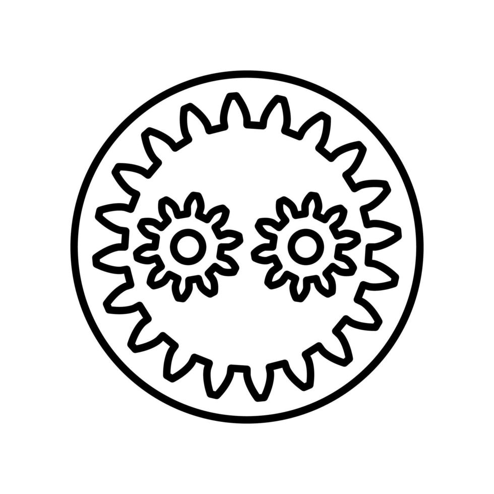 Planetary gear outline icon. Black and white vector item from set, dedicated to science and technology.