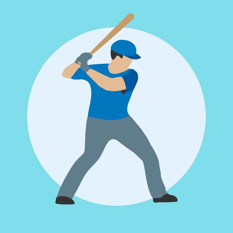 Baseball player in cartoom style. A man with a bat in one of the sports positions. Vector isolated.