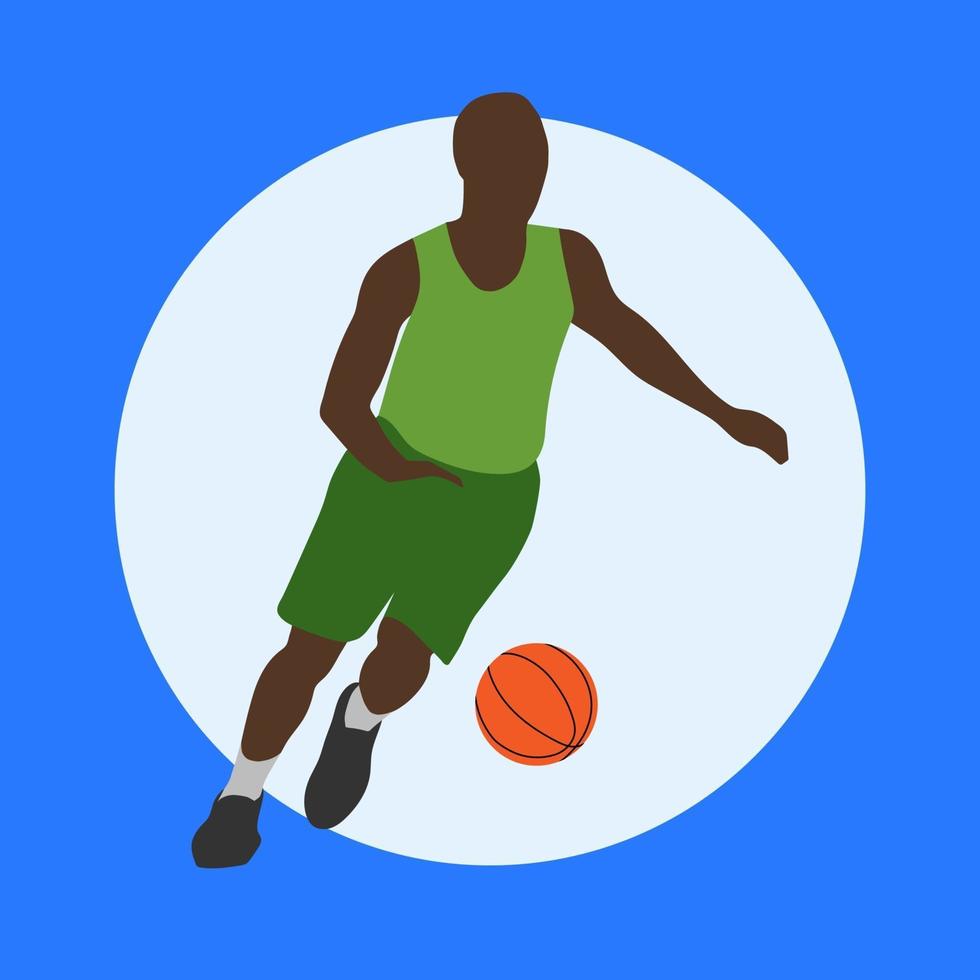 Basketball player in cartoom style. Running man with an orange ball. Sports illustration. Vector isolated.