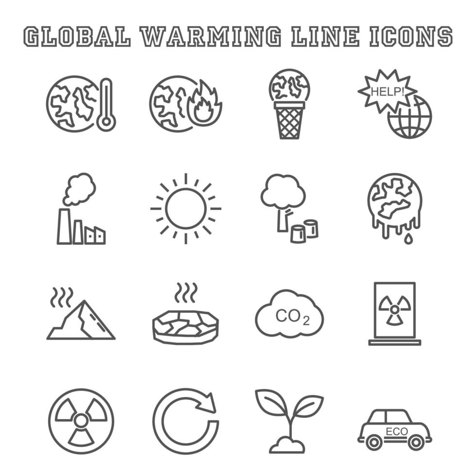 Global warming line icons vector