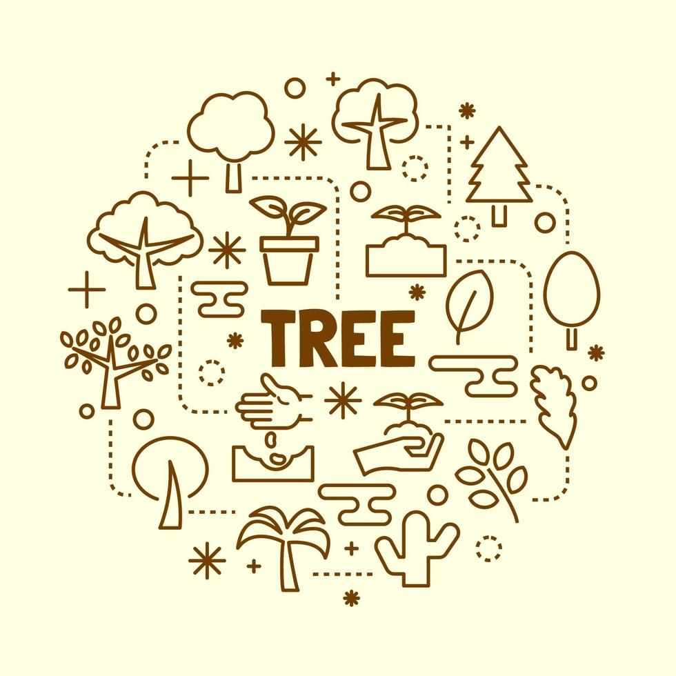 Tree minimal thin line icons set vector