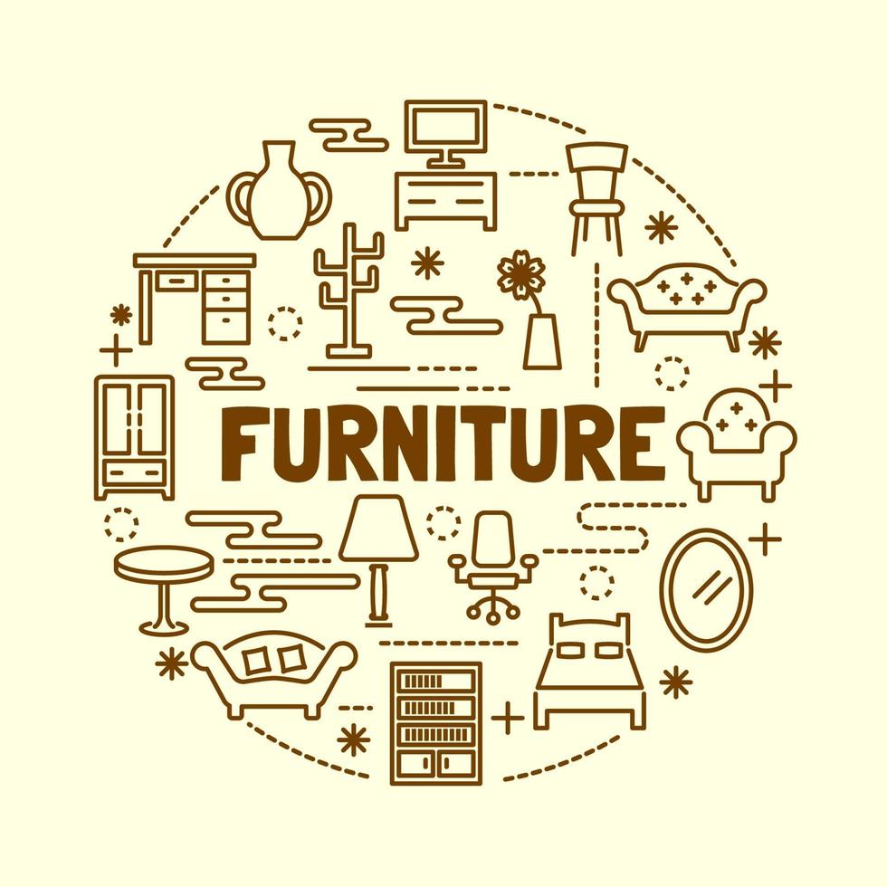 Furniture minimal thin line icons set vector