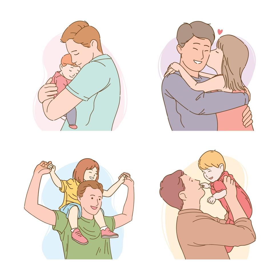 feliz dia del padre con personajes de padre e hijos vector