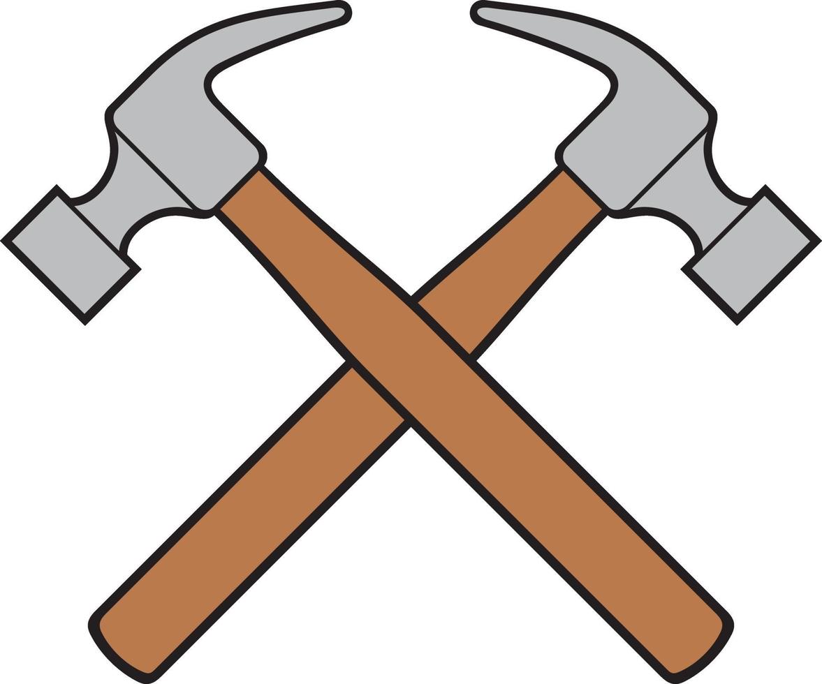 Crossed hammers color vector illustration