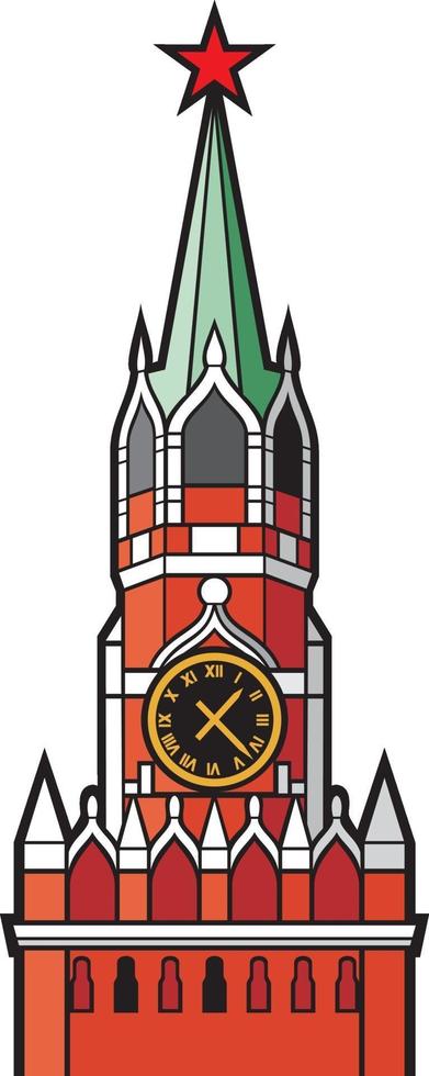 Kremlin tower with clock in Moscow flat icon vector illustration