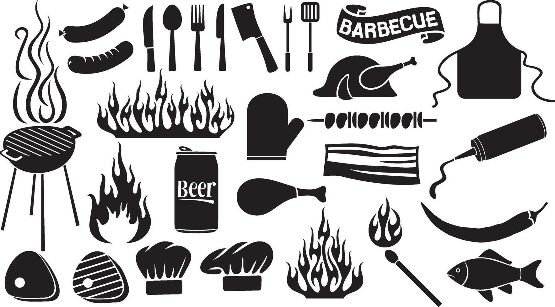 barbecue and food icons set vector