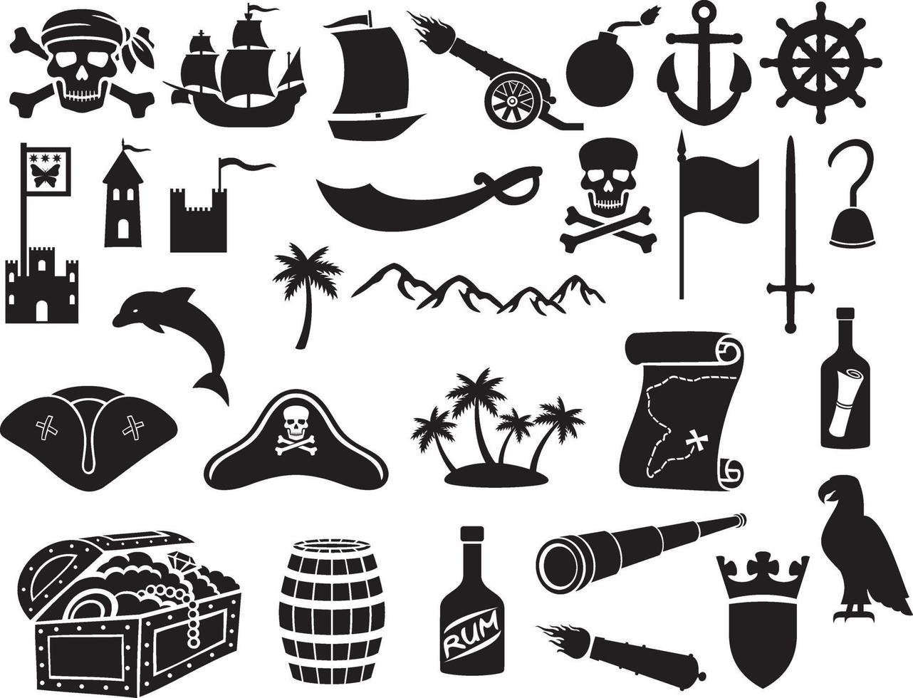 pirates icons set vector