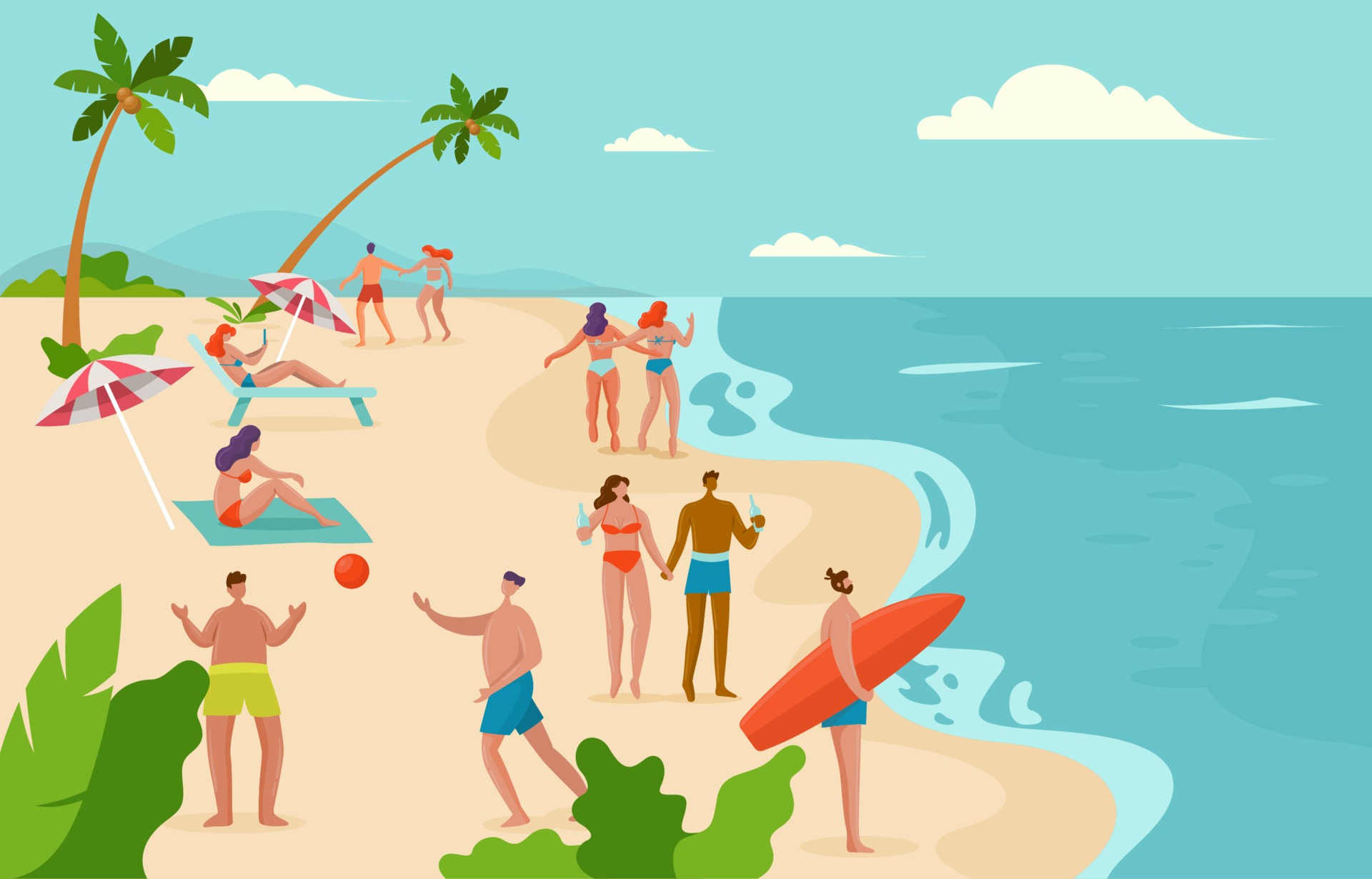 People at the Beach in the Summer Time 2258960 Vector Art at Vecteezy