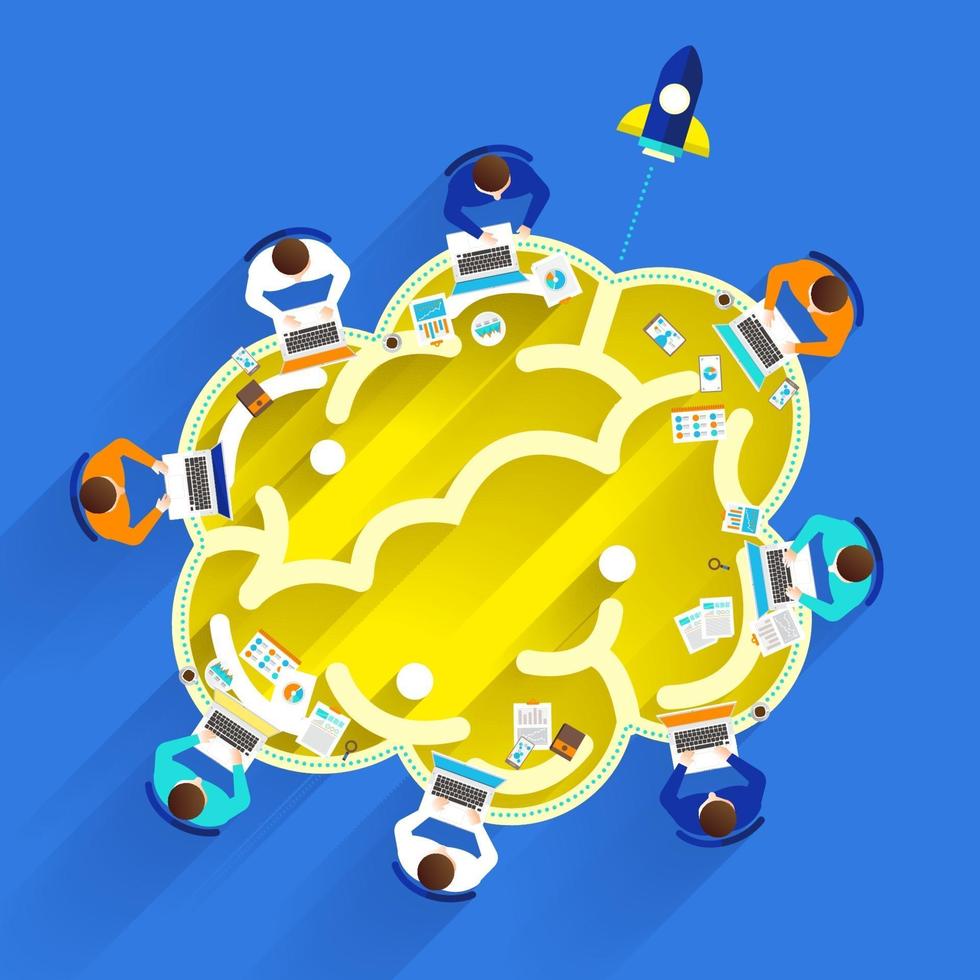 Teamwork brainstorm on brain desk vector