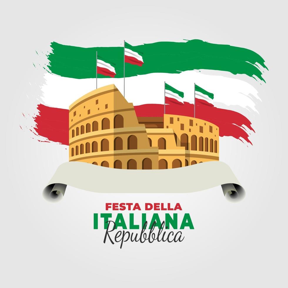cartel del día de la república de italia con el coliseo vector