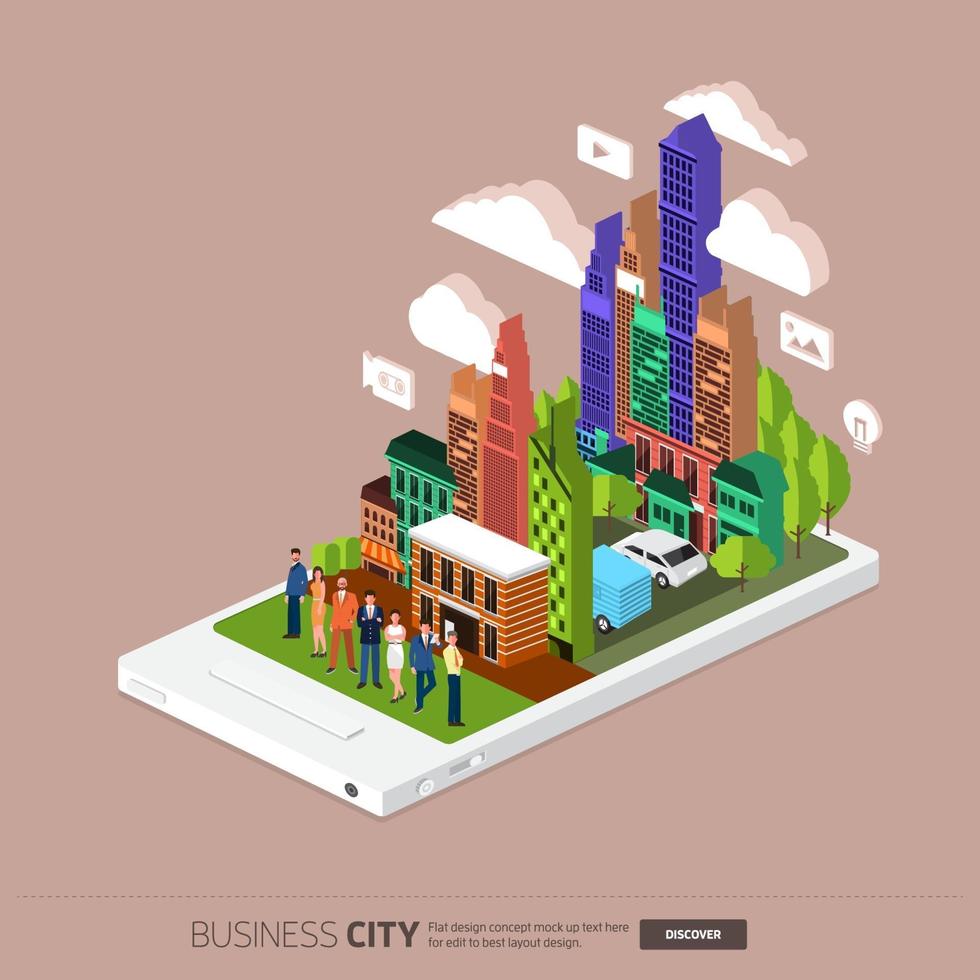 Isometric illustrate mobile city vector