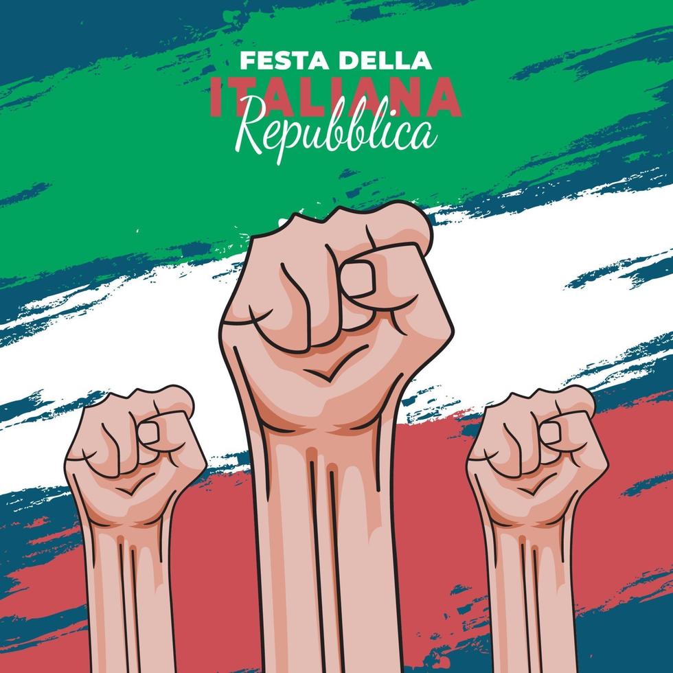 cartel del día de la república de italia con puños levantados vector