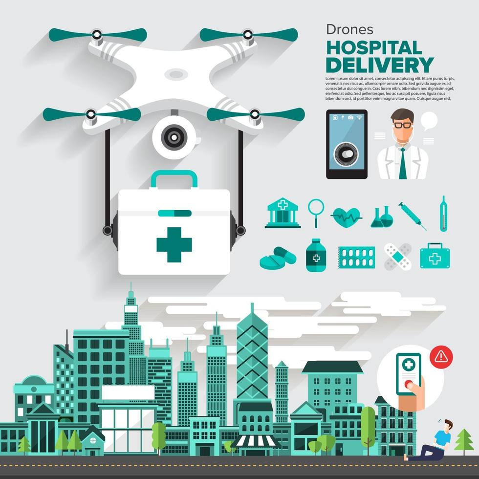 entrega hospitalaria con drones vector