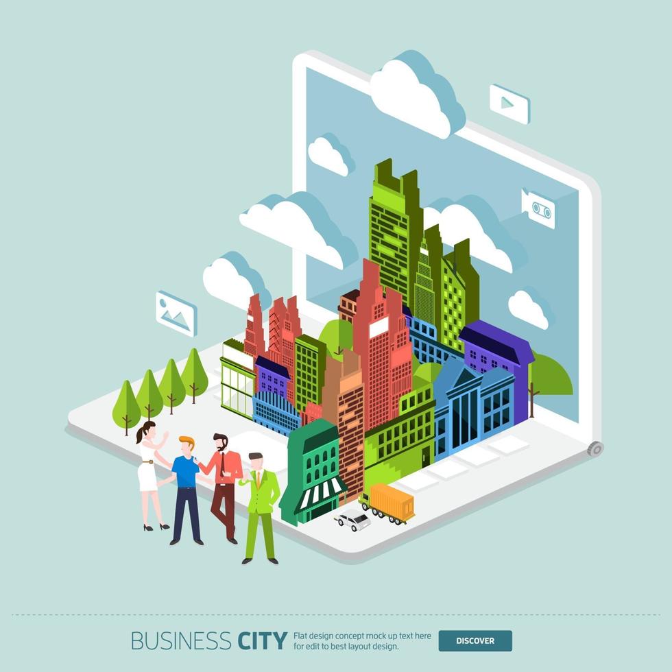 isometric illustrations business city vector