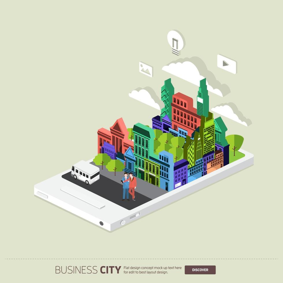 isometric mobile business city vector