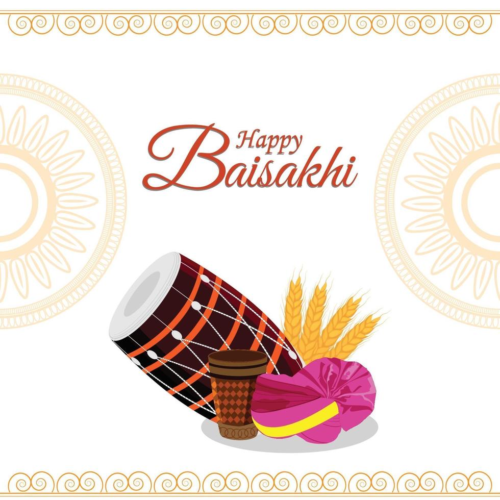 Happy vaisakhi sikh festival flat design concept with drum and turban vector