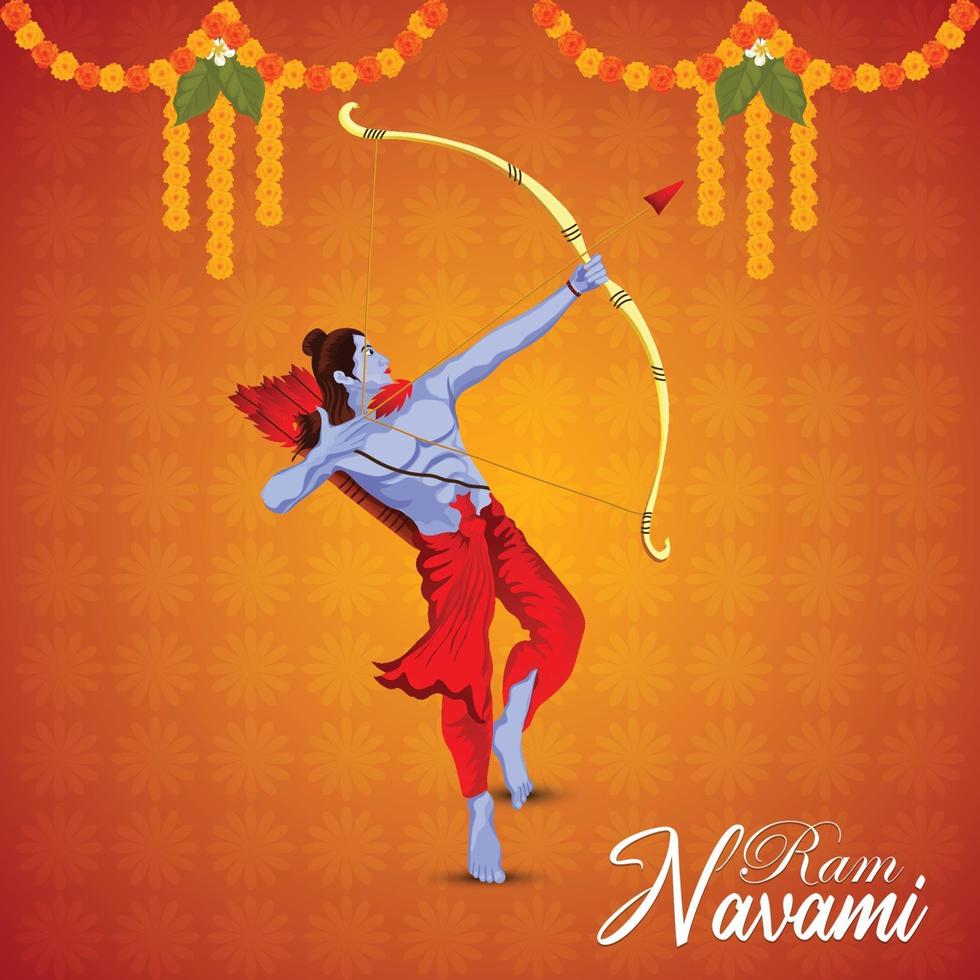 Ilustración de vector de ram navami feliz de lord rama y fondo