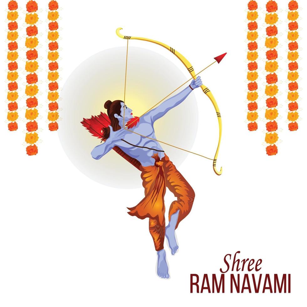 ilustración creativa del señor rama y la flor de la guirnalda para el feliz ram navami vector