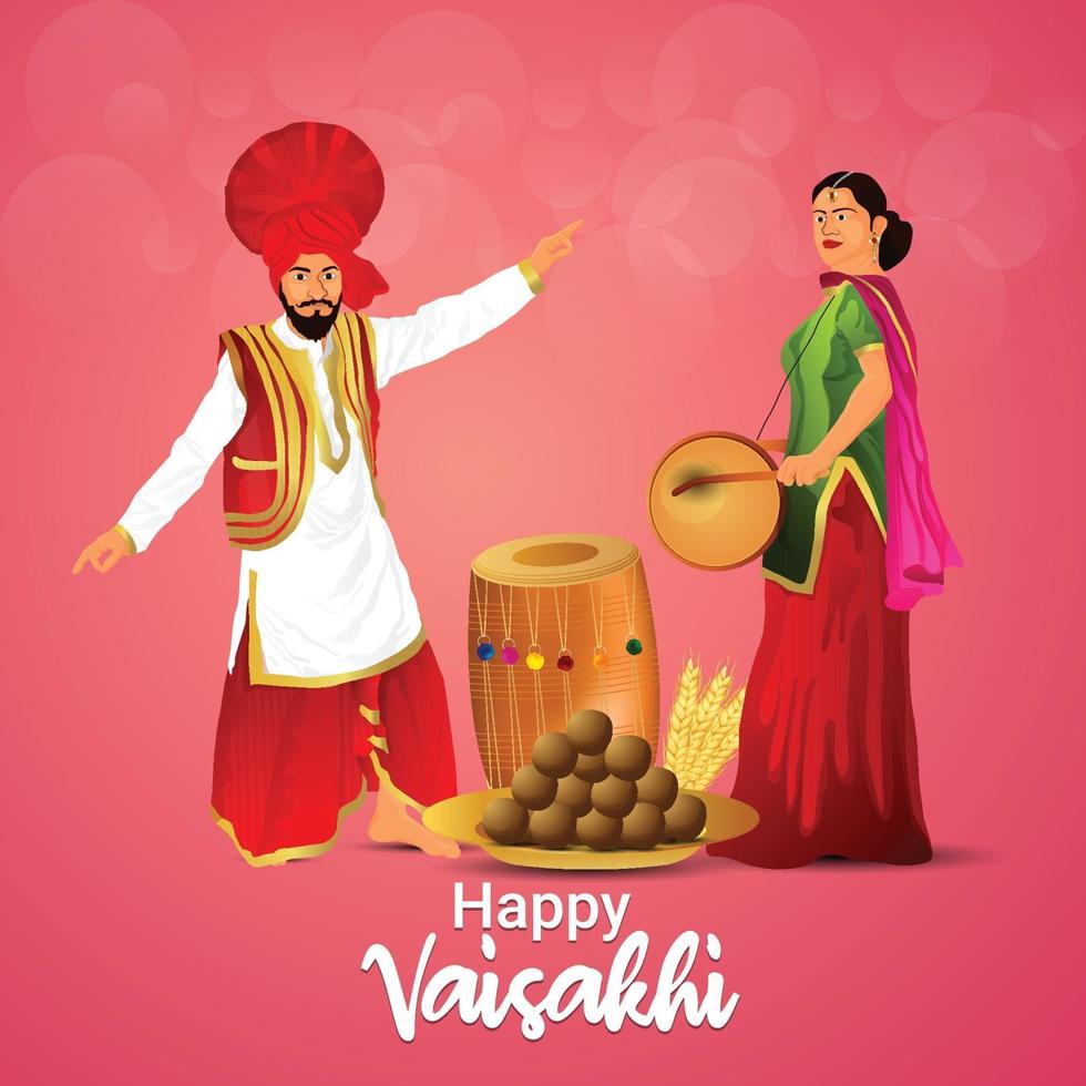 Happy vaisakhi indian festival celebration greeting card vector