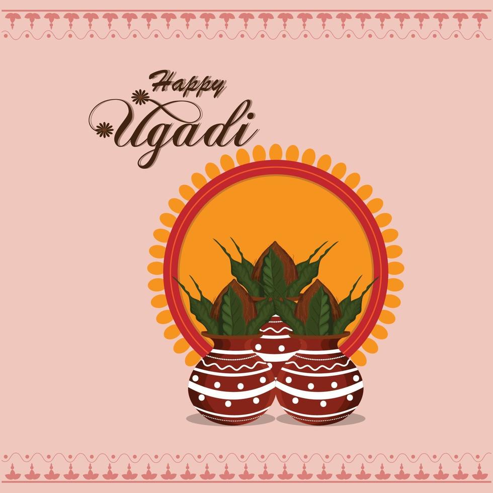 Happy gudi padwa celebration background with creative kalash vector