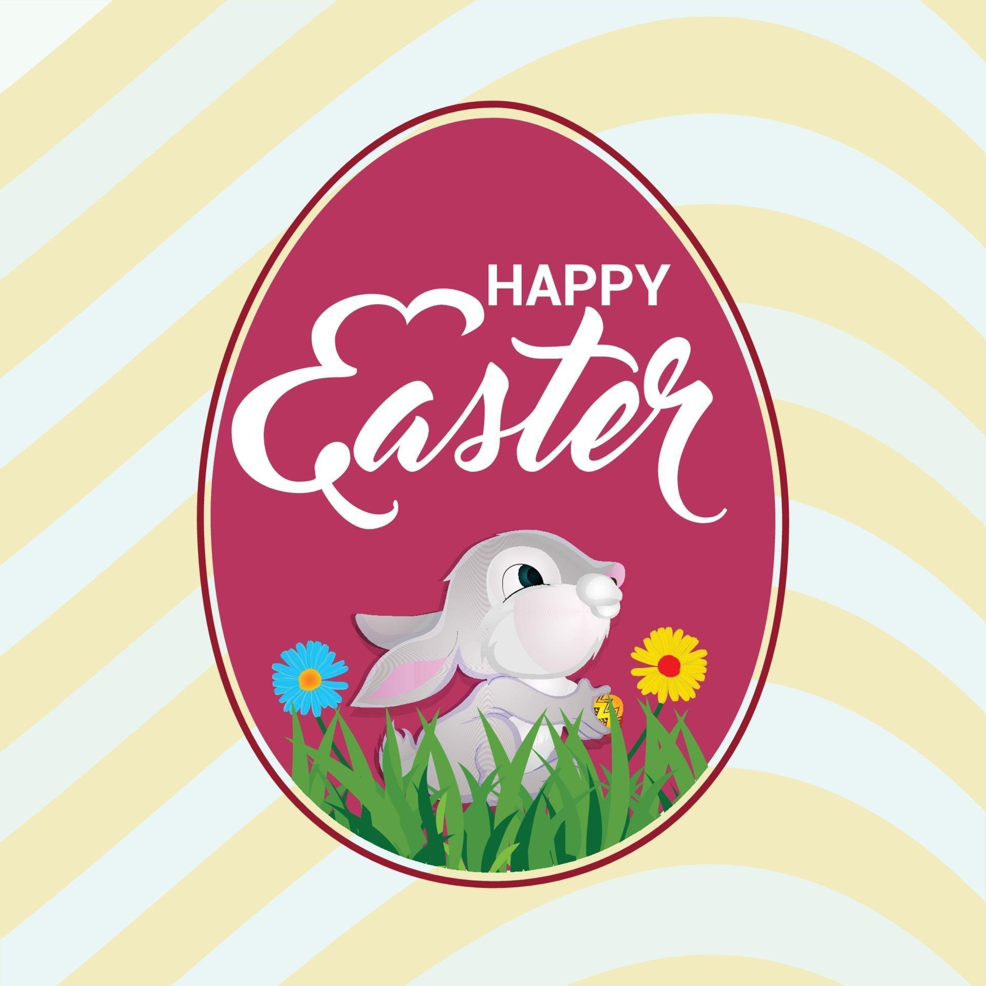 cartel de feliz día de pascua con coloridos huevos de pascua y conejito