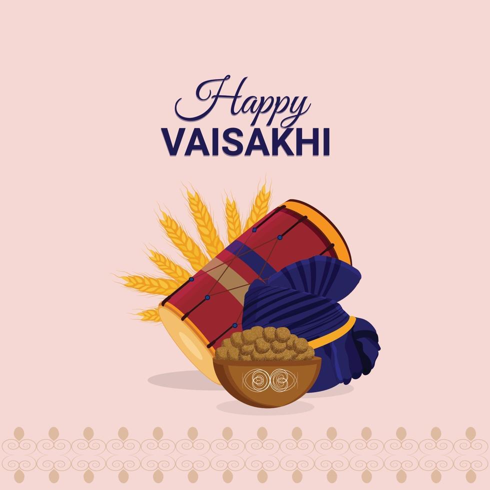 Sikh festival happy vaisakhi celebration greeting card vector