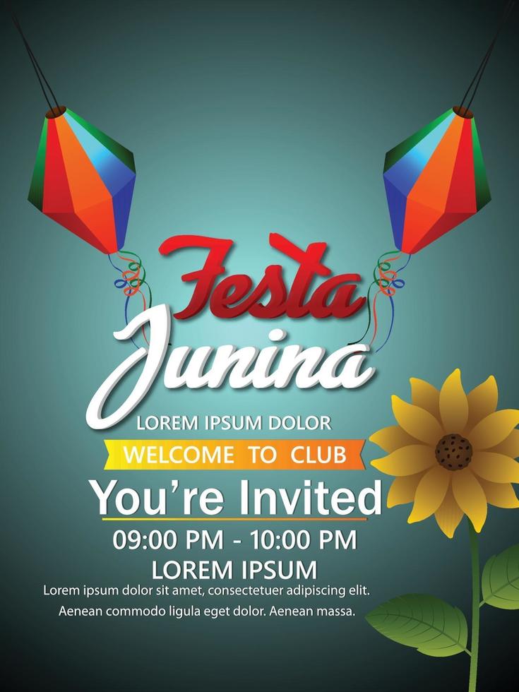 Festa junina flyer design template with paper lantern vector