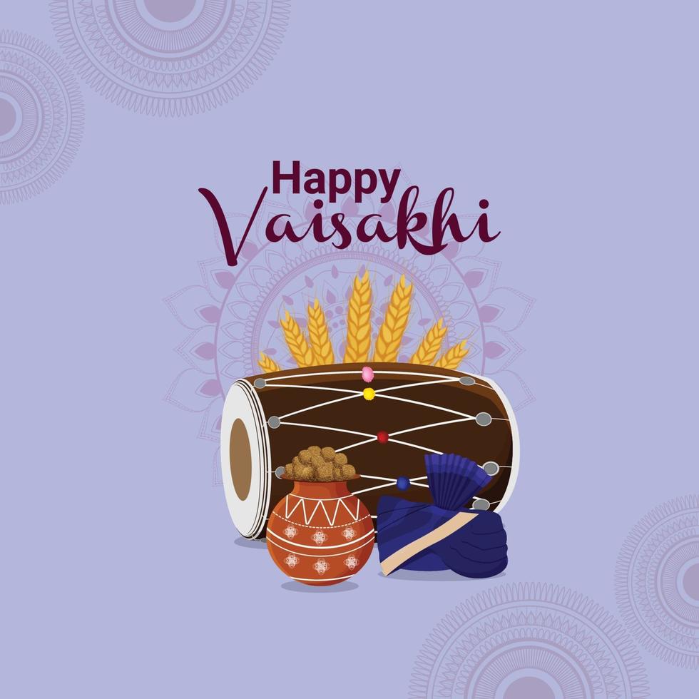 feliz celebración vaisakhi tarjeta de felicitación con tambor vector