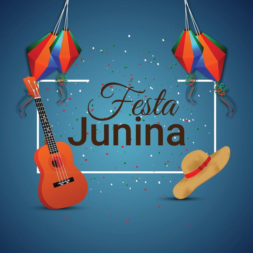 tarjetas de invitación de festa junina con guitarra y sombrero vector