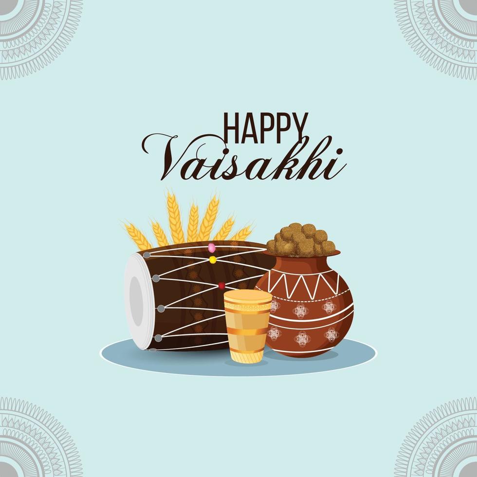 concepto de diseño plano para la feliz celebración de vaisakhi tarjeta de felicitación y fondo vector