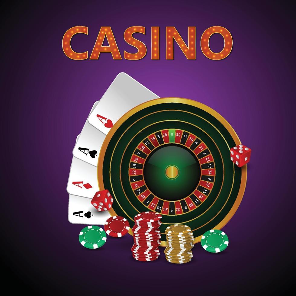 Casino gambling vector illustration with creative playing cards and chips