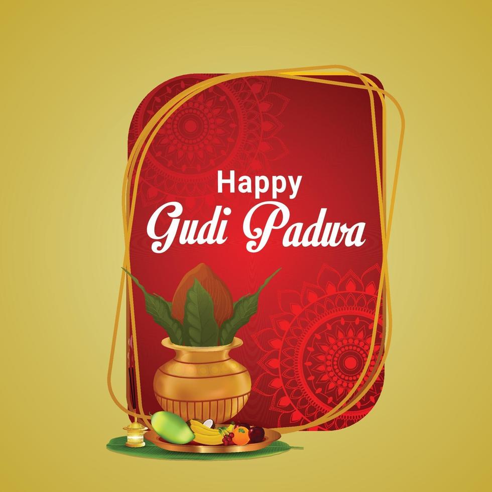 Gudi padwa indian festival celebration greeting card vector