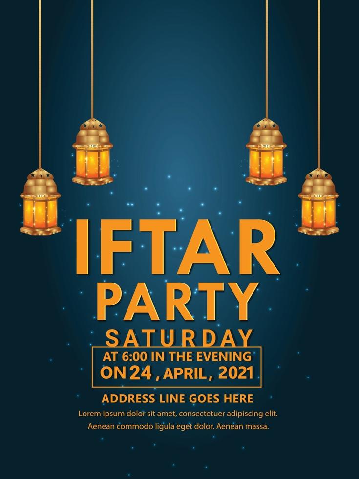 Iftar party flyer or greeting card invitation background with creative lantern vector
