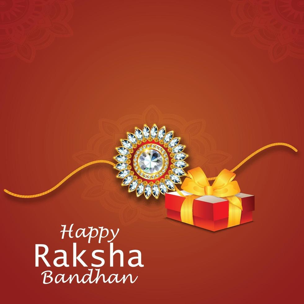 feliz tarjeta de felicitación raksha bandhan con crystal rakhi y regalos vector