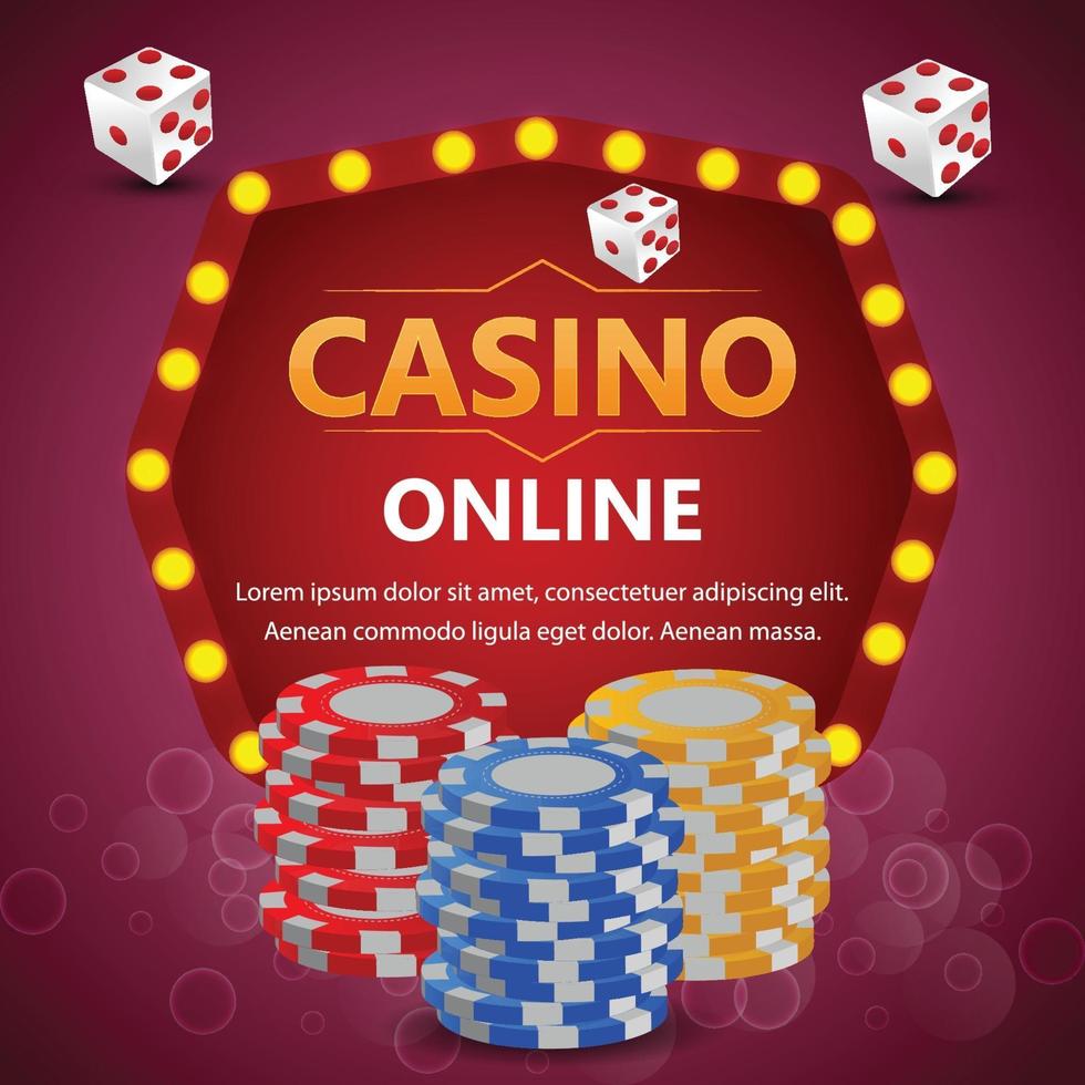 Casino juego de apuestas en línea fichas coloridas y dados de póquer vector