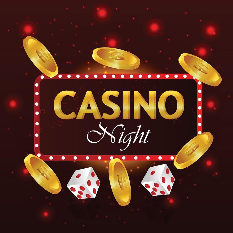 Casino golden text with playing cards and golden coin vector