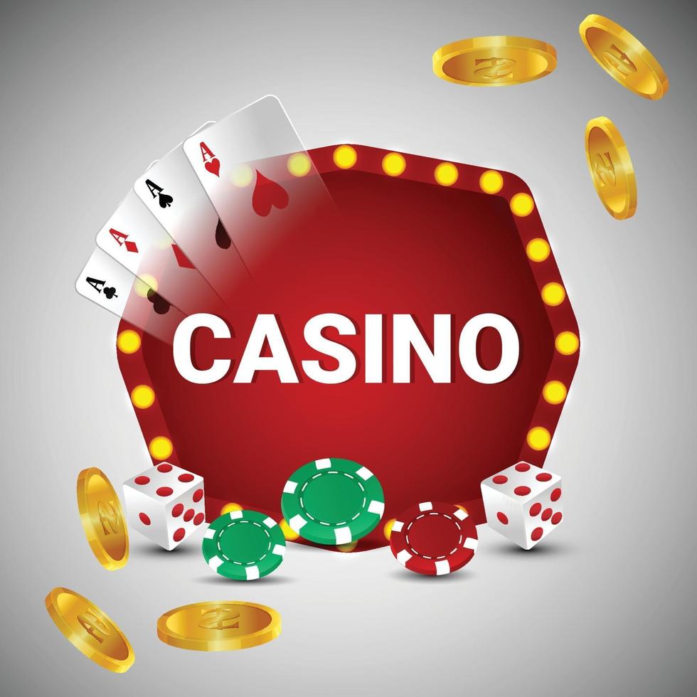 Vector illustration of casino online gambling game with playing cards and gold coin