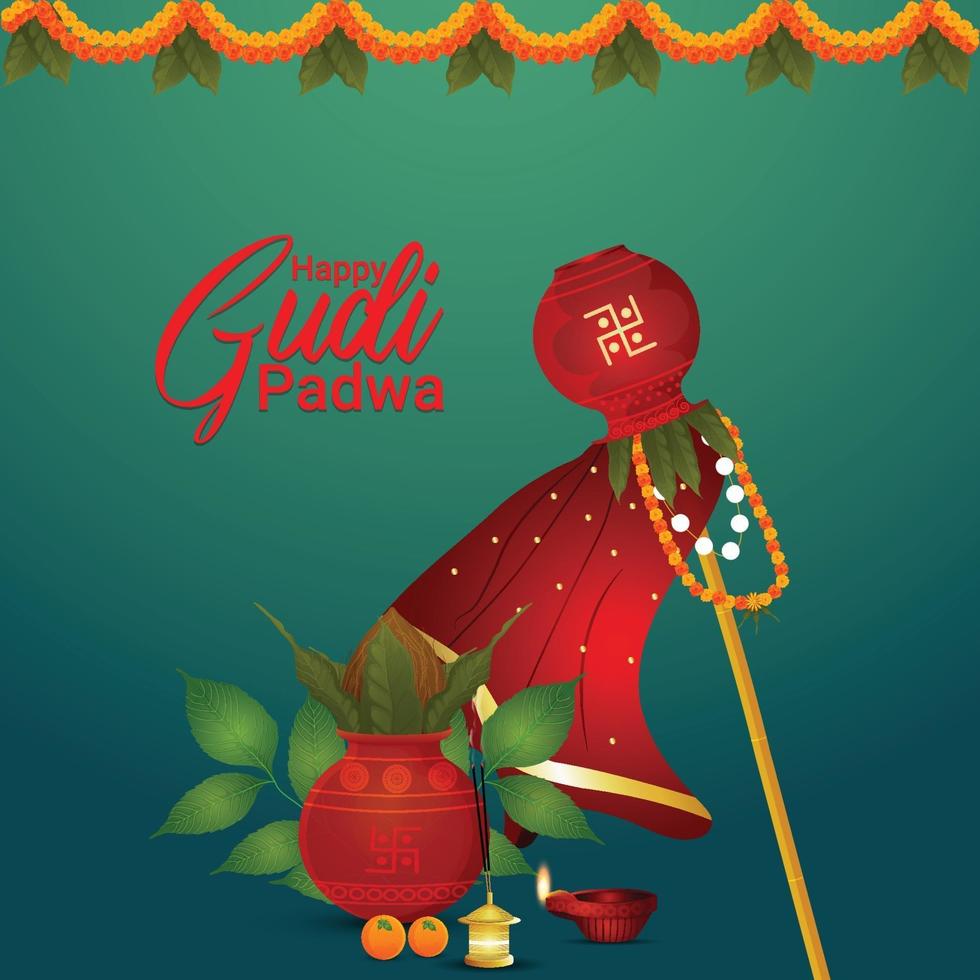 Vector illustration of gudi padwa with creative traditional kalash