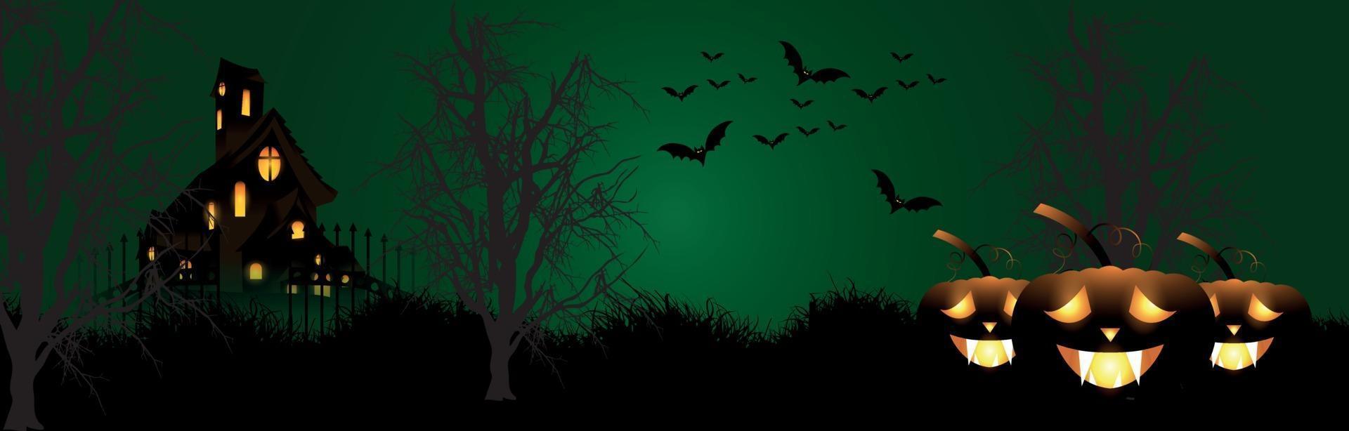 Happy halloween night party background with creative glowing pumpkin on horror background vector