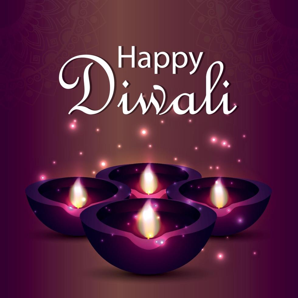 feliz tarjeta de felicitación del festival indio de diwali con diwali diya vector