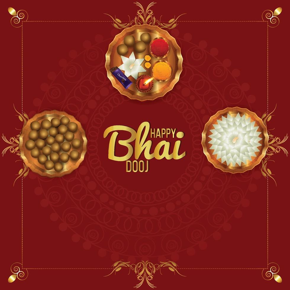 Happy bhai dooj celebration with pooja thali and background vector