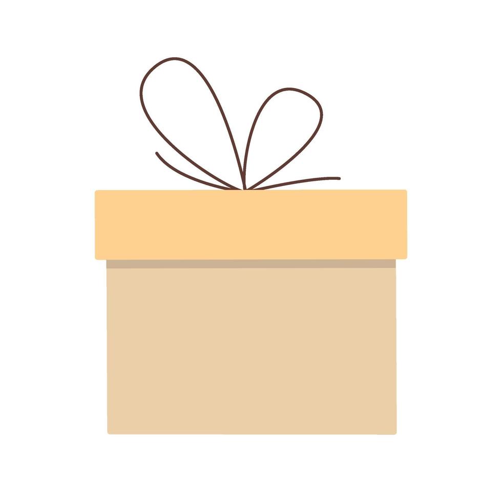 Gift box in flat design style. Minimalistic gift box with ribbon, birthday holiday surprise, buy button, color box symbol, icon. Vector illustration. Give a present.